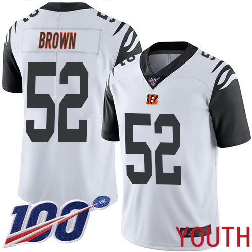 Cincinnati Bengals Limited White Youth Preston Brown Jersey NFL Footballl #52 100th Season Rush Vapor Untouchable->youth nfl jersey->Youth Jersey